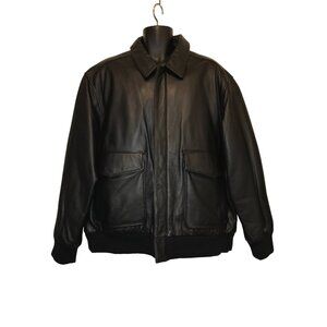 Croft & Barrow Men's Black Leather Bomber Aviator Jacket